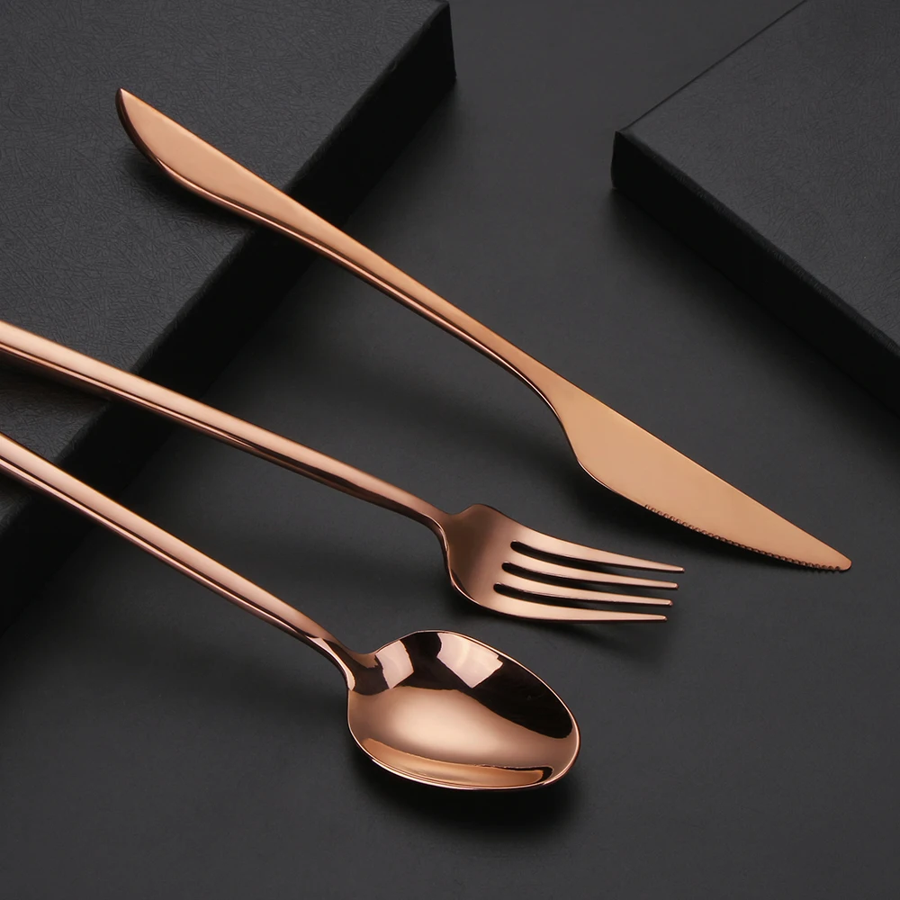 2/3/4/5/6 Set Cutlery Set Stainless Steel Tableware Rose Gold Dinnerware Mirror Knife Fork Spoon Set Kitchen Utensils Flateware