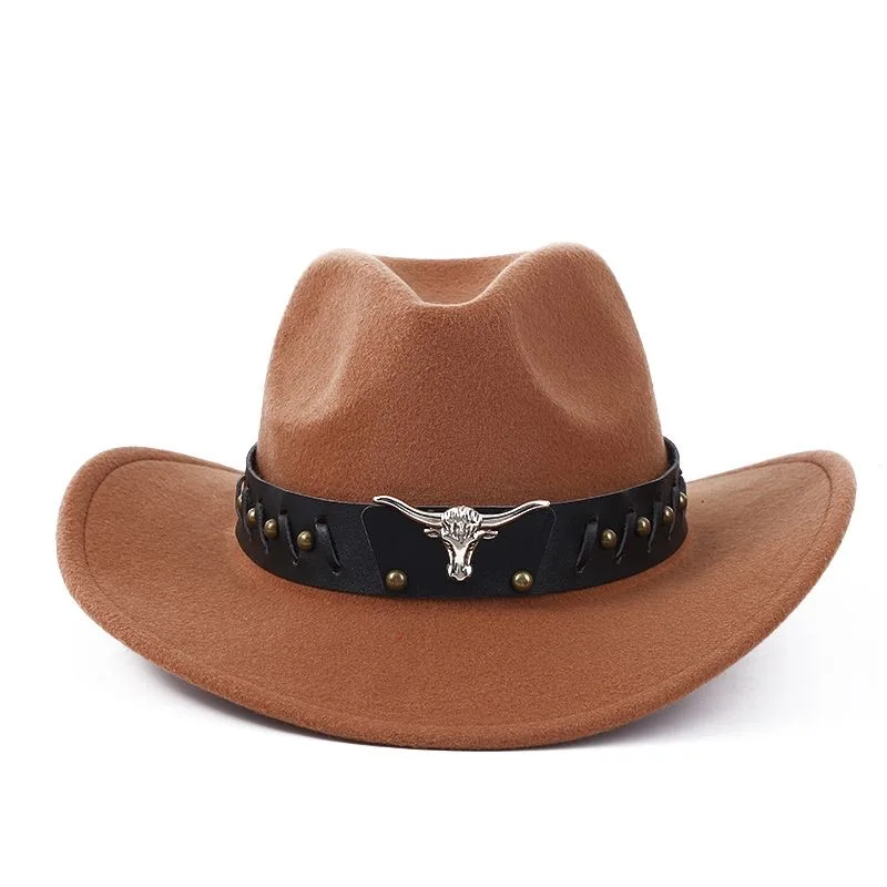 

Womens Western Cowboy Hats Studded Pinched Western Cowgirl Hats Wide Brim Fedoras Hat with Belt Buckle Men Hat