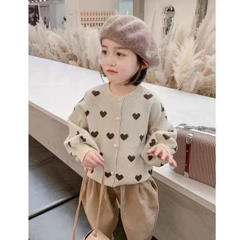 Autumn Winter Children\'s Knitted Cardigan Casual Single Breasted Sweaters Cotton Clothes Girls\'  Outerwear 2022 New2 3 4 5 6 7 T