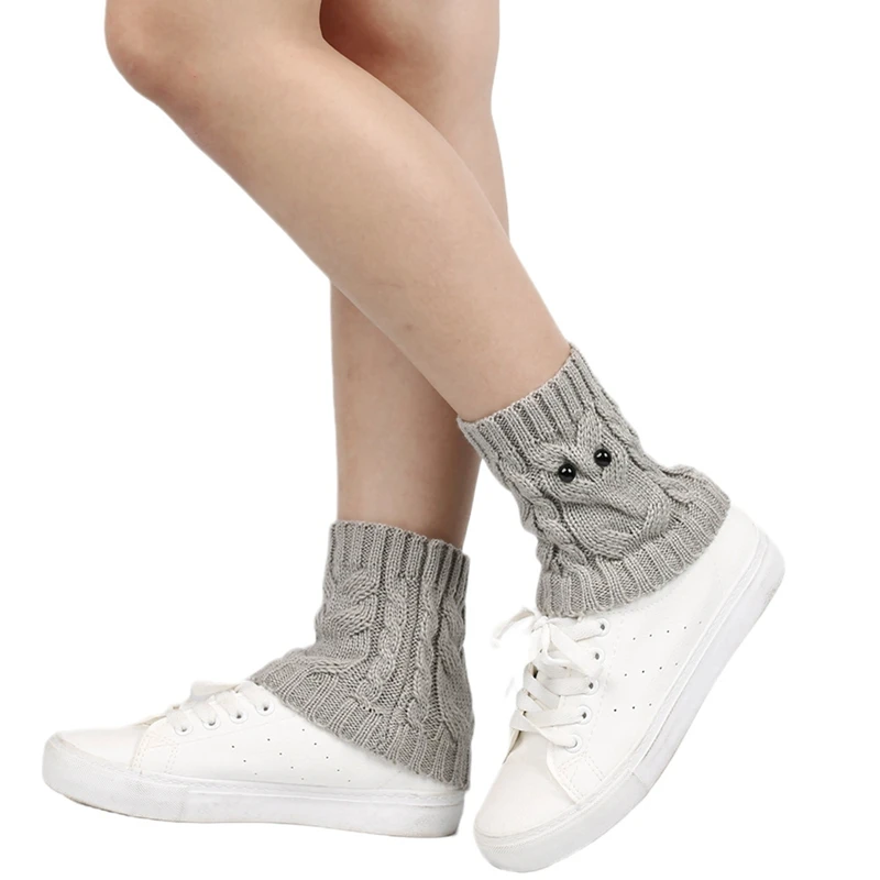 Women Knitted Leg Warmers Cute Owl Eyes Short Boots Shoes Cuffs Covers Spring Fall Casual Boot Cover