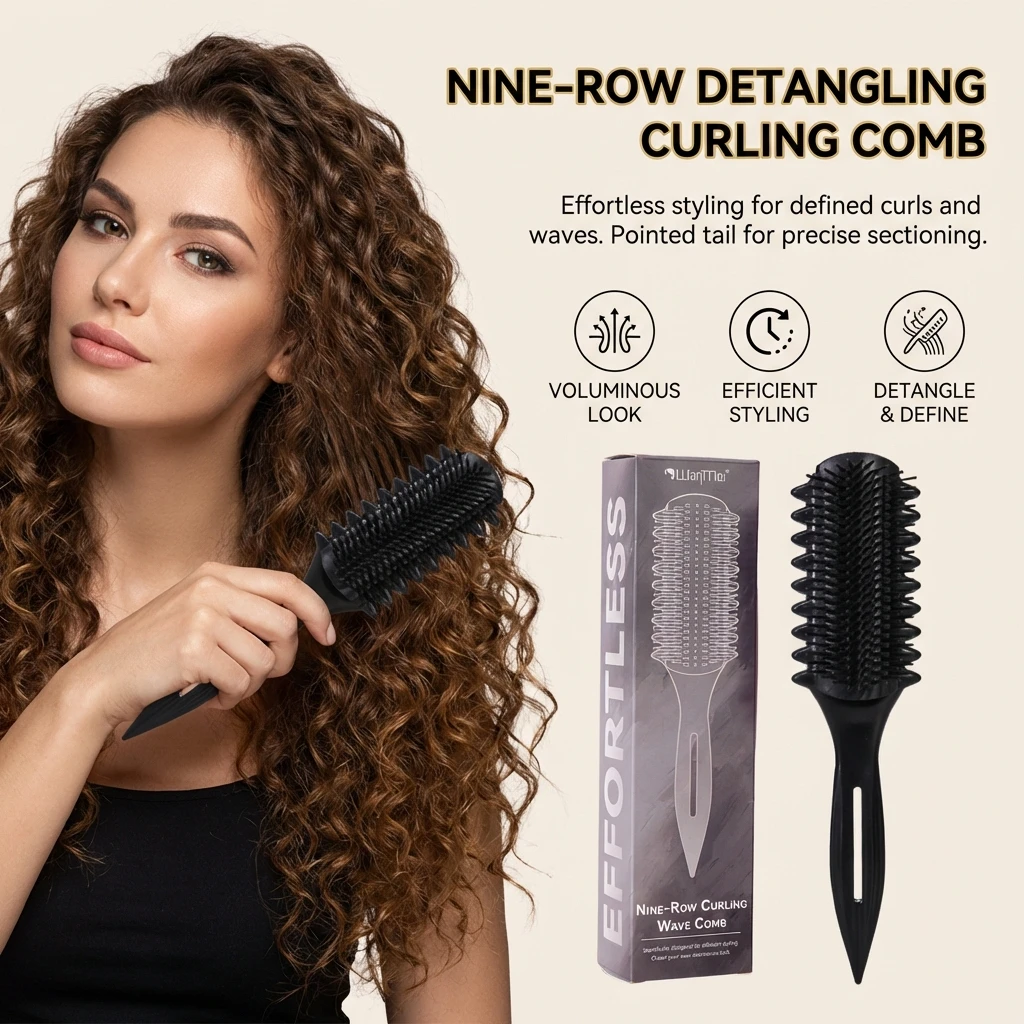 9-Rows Detangling Styling Hairbrush Scalp Massager Salon Hairdressing Straight Curly Wet Comb Grooming Hair Styling Tools Salon