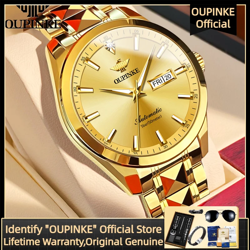

OUPINKE 3223 Swiss Brand True Diamond Gold Men's Watch Top Luxury Tungsten Steel Stainless Steel Men Automatic Mechanical Watch