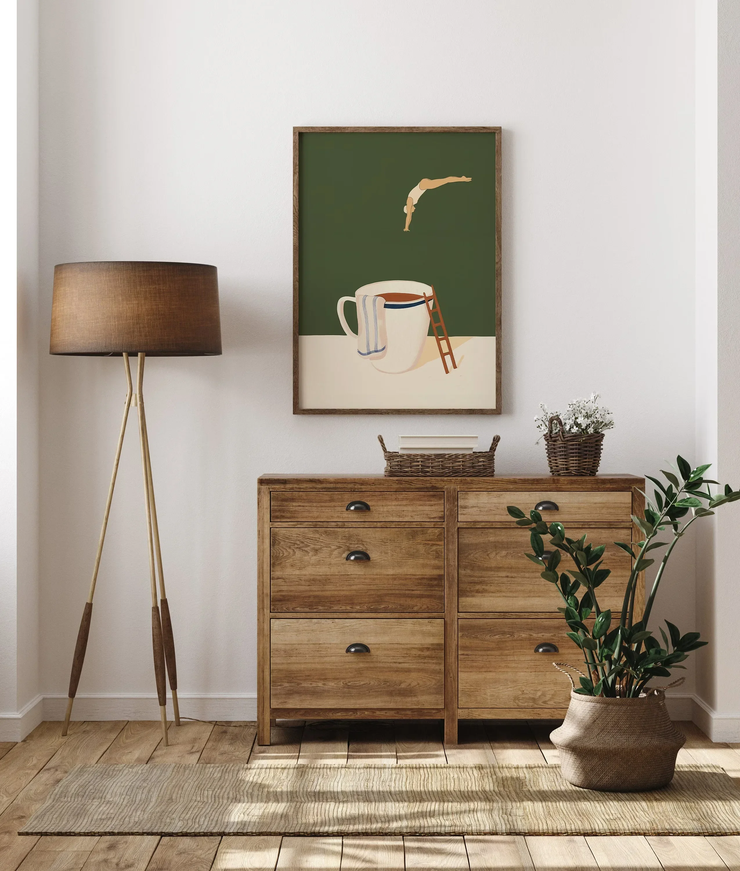 غواص القهوة قماش يطبع المطبخ صباح الخير القهوة جدار الفن الملصقات لغرفة المعيشة الحديثة ديكور المنزل عشاق القهوة الهدايا