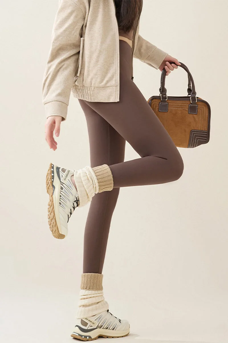 Korean High Waist Plus Velvet Warm Leggings Solid Color Tight Elasticity Outdoor Wear Sharkskin Leggings Winter Yoga Leggings