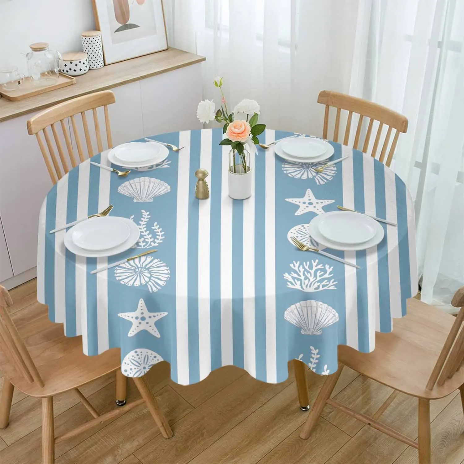 Ocean Striped Starfish Coral Blue Waterproof Tablecloth Wedding Holiday Table Cloth Dining Table Cover Tea Table Cloth