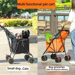 Pet Stroller Dog/Cat Teddy out Small and Medium-Sized Portable and Versatile Folding Simple Travel Outdoor Shopping Cart