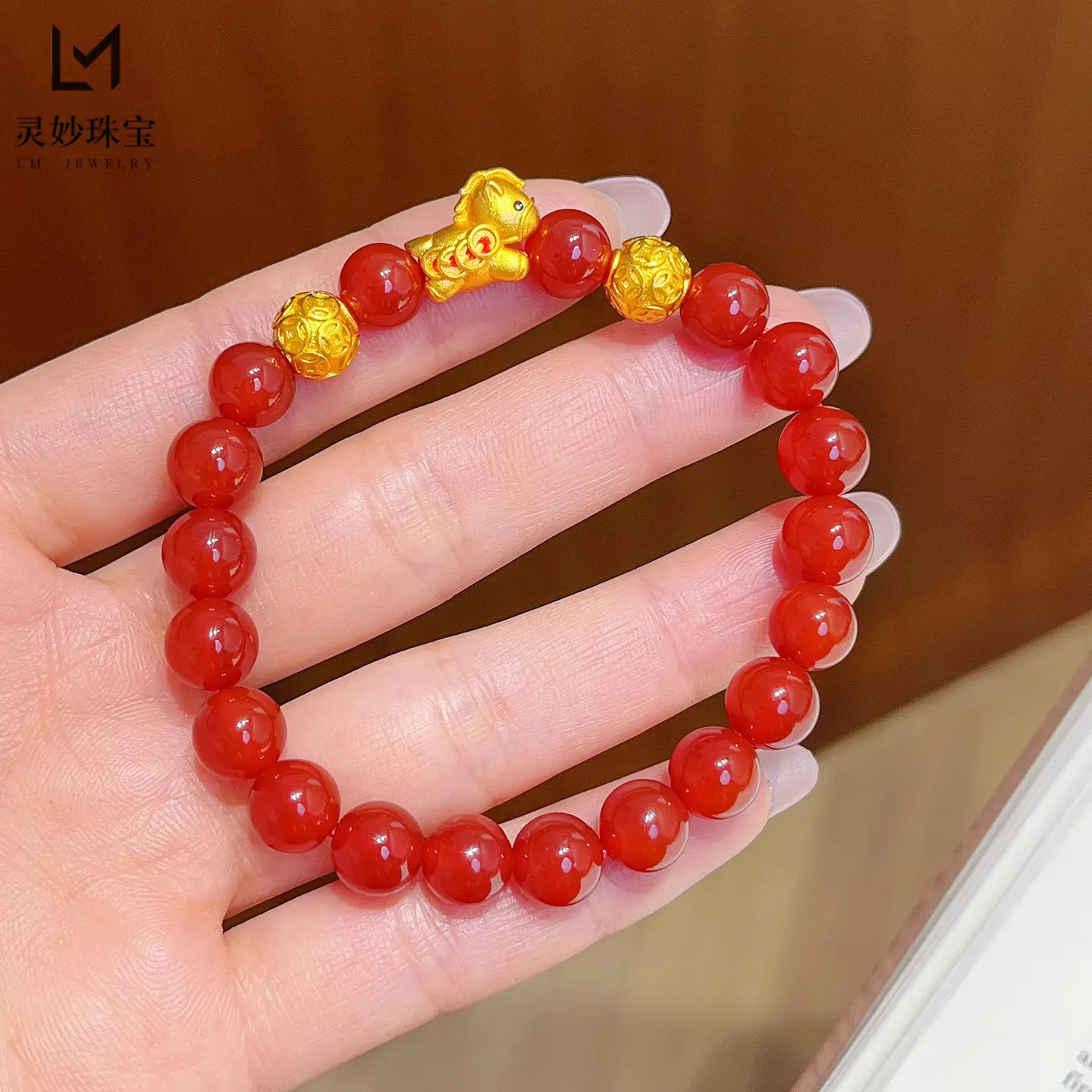 Horse Coin Bead Bracelet Women's 24K Gold AU999 -Full string of horse coin gold beads,prosperous and shiny,spotlight of banquets