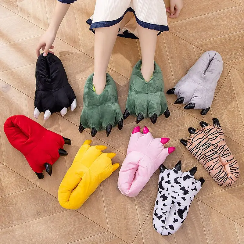 2025 شتاء دافئ لينة ارضيات داخلية النعال الاطفال الكبار أحذية باو مضحك الحيوان عيد الميلاد الوحش ديناصور مخلب أفخم المنزل