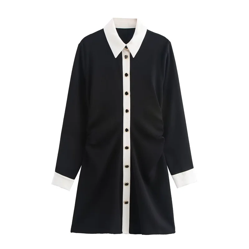 Autumn Women's Shirt Style Mini Dress 2024 New Fashion Casual Single Breasted A-line Dresses Elegant Women's Little Black Dress