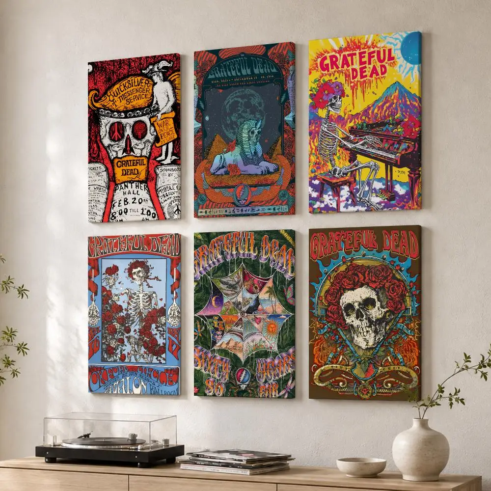 Rock Band Grateful D-Dead Framed Wall Painting Wood Canvas Poster For Living Room Bedroom Hallway Office Home Decor Gift