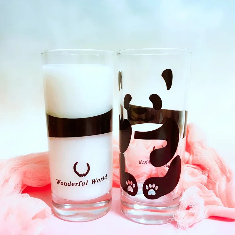 Cute China Panda Glass Creative Tea Bottle Single Transparent Coffee Cup Juice Panda Breakfast Milk Cup Glassware for Drinking