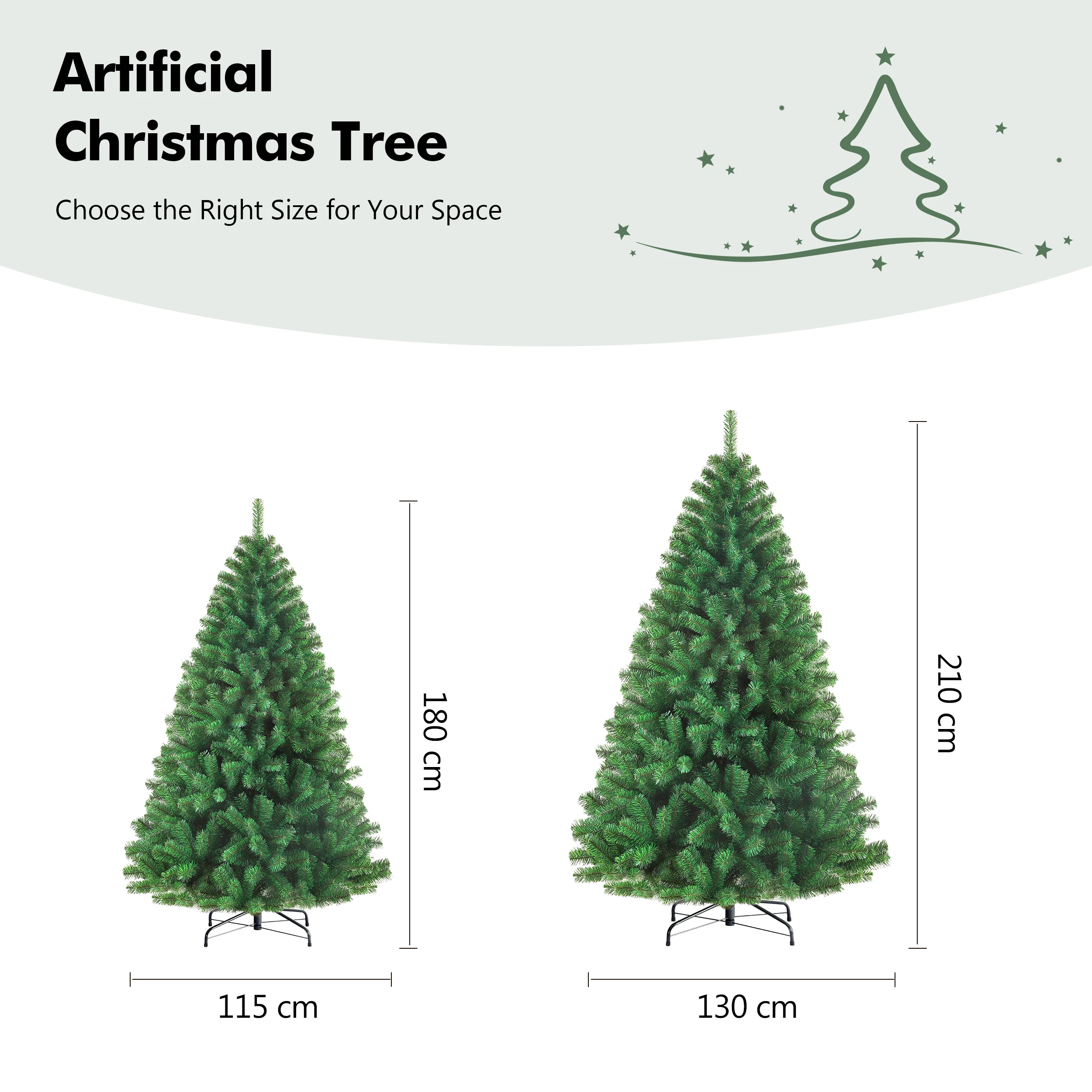 180/210 cm PVC-Weihnachtsbaum mit dichten, realistischen grünen Zweigen, vollständig formbar und mit stabilem Metallständer, wiederverwendbare Weihnachtsdekoration für Zuhause, Büro, Schule, Partys, Weihnachts- und Winterfestdekoration im Innenbereich – Detail 9