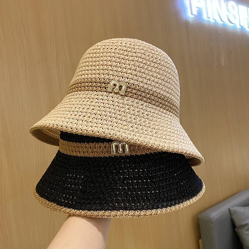 2024 Outdoor Spring Beach Hat Summer Foldable Straw Crochet Bucket Hat Women Sunscreen Fisherman Hat Fashion Holiday Travel Gift