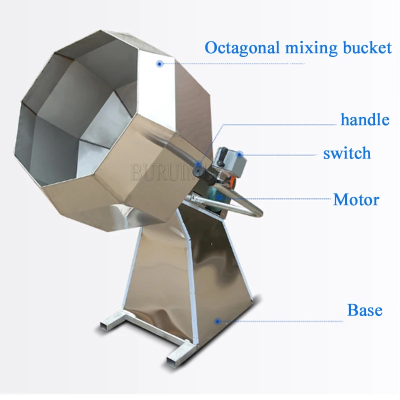 Stainless Steel Octagonal Potato Chips Flavor Mixer Snack Food Popcorn Seasoning Coating Flavoring Machine Drum Mixing Equipment