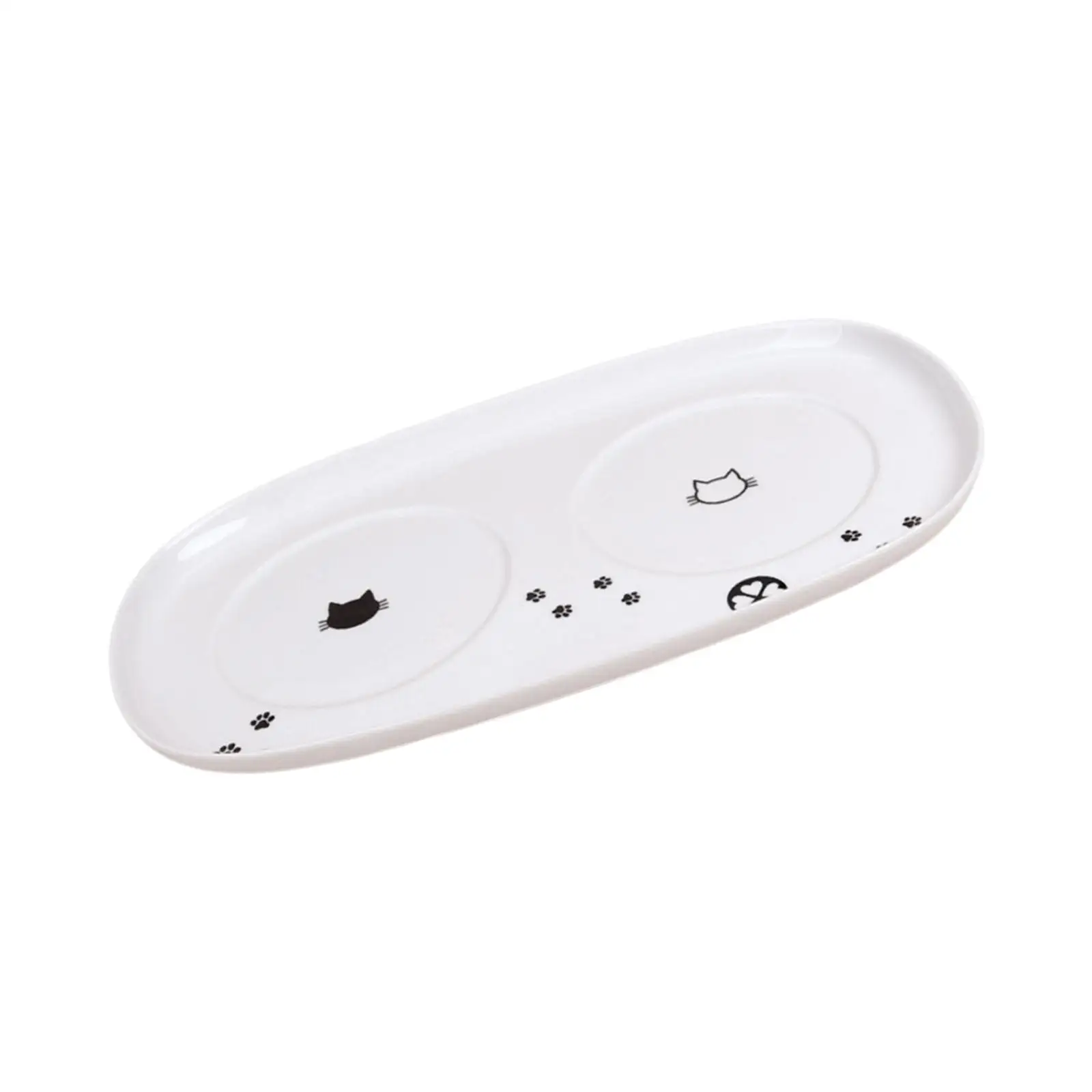 

Ceramic Raised Feeder Tray Drinking Elevated Cat Food Bowl Plate for Kitten Accessory