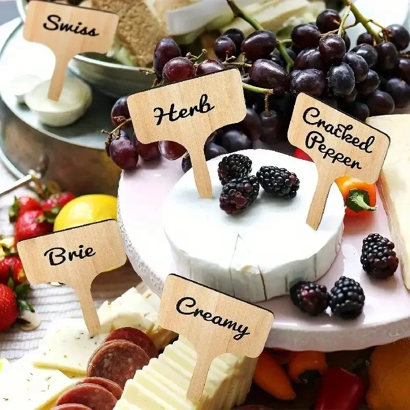 10pcs Wooden Cheese Markers For Charcuterie Board,T Type Cheese Name Tag For Wedding,Birthday,Cocktail Parties, Buffet, And More