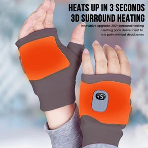 1800mAh Type-C Rechargeable Winter Fingerless Electric Heated Gloves 3 Heating Level 360° 3D Heating for Running Driving Hiking