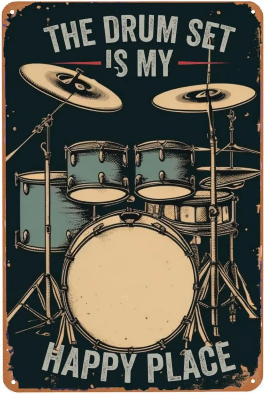 Drum Set Retro Tin Plaque 8X12IN - Music Bar Wall Decor for Urban Clubs, Emotional Resonance Theme & Graffiti-Style Cafe Art