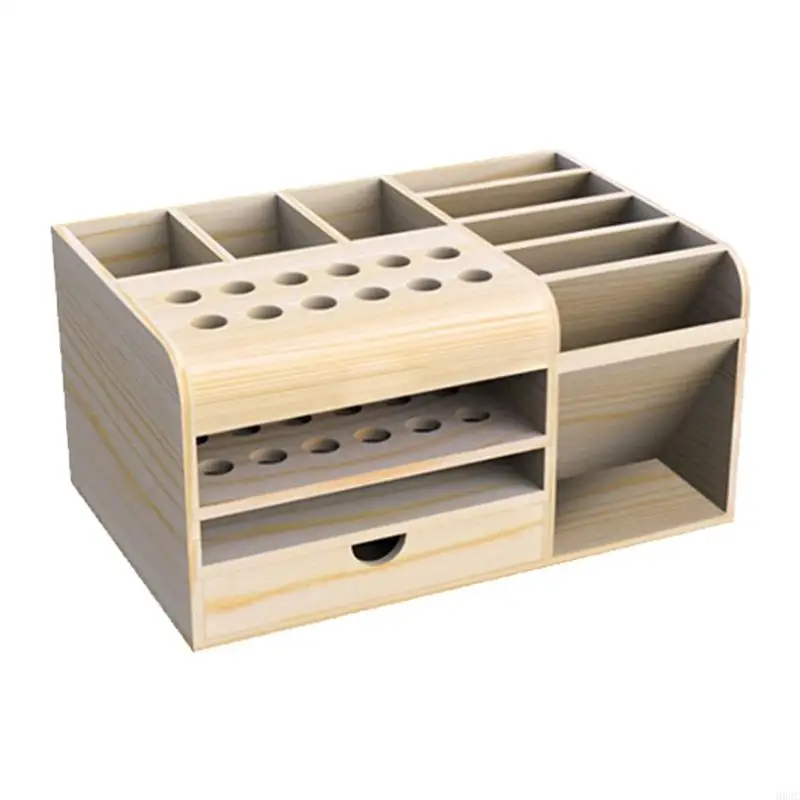 

583C Desk Tools Remote Control Phone Holder Multi-Function Wooden Storage Box