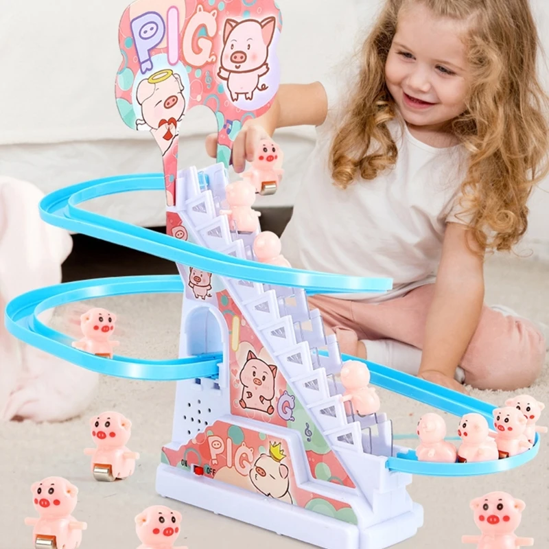 Baby Electric Duck Track Slide Boys Girls Climbing Stairs Toy LED Lights Musical Slide for Children Kids