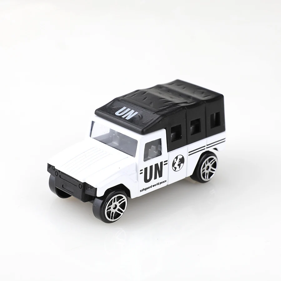 (箱入り) 1/64 UNテーマ ミニ合金軍用車両/特殊車両おもちゃセット、ダイキャストメタル、男の子のおもちゃ、スライドモデル、プルバックなし。