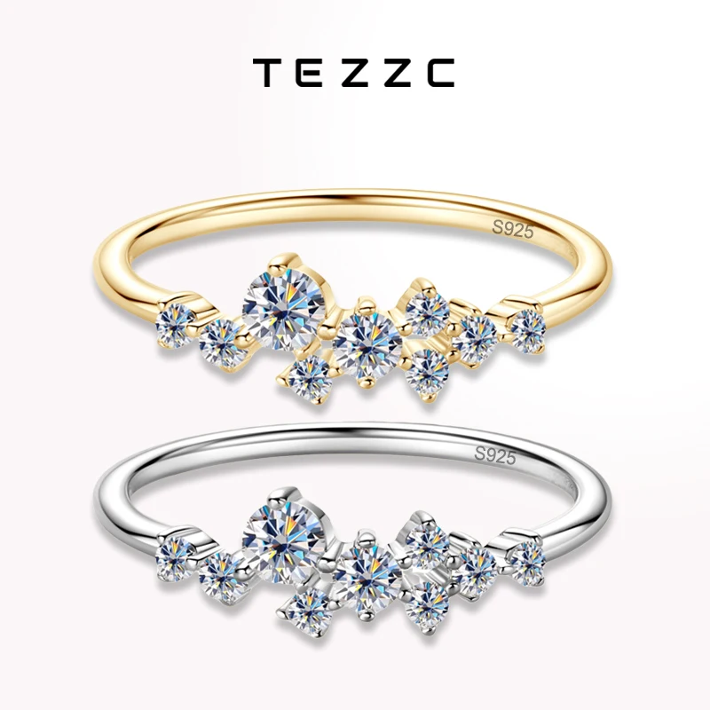 Tezzc Moissanite Lab Diamond Ring 925 Sterling Silver with White Yellow Gold Plated Pass Diamond Test For Women Rings Jewelry