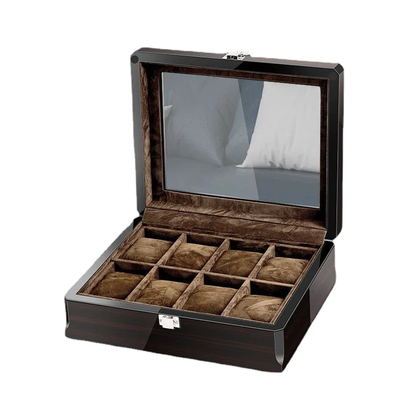 Wooden Flannel Watch Storage Box Large Dustproof Watches Organizer Box with Lock Portable Jewelry Storage Case Acrylic Watch Box