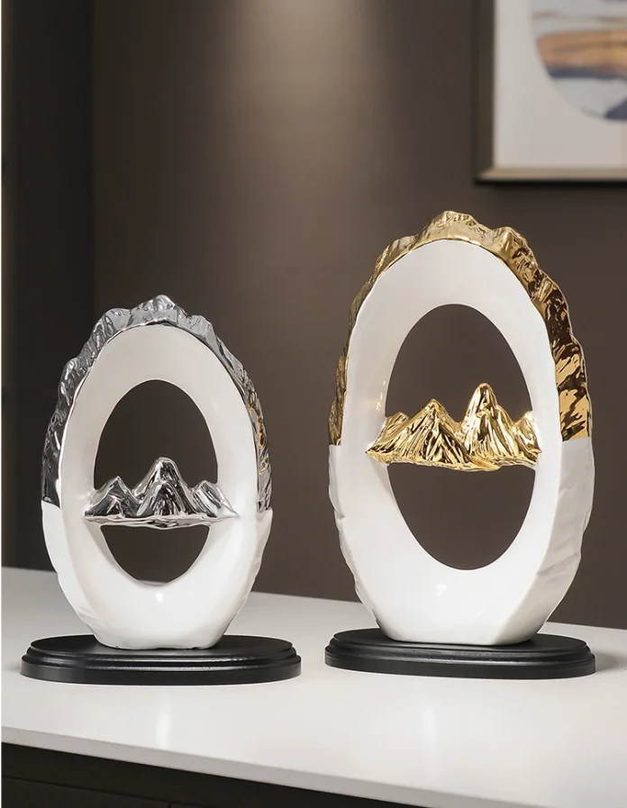 Chinese Ceramic Gold Silver Mountain Wealth Seeking Decoration Home Living Room Porch Furnishing Crafts Office Store Ornaments