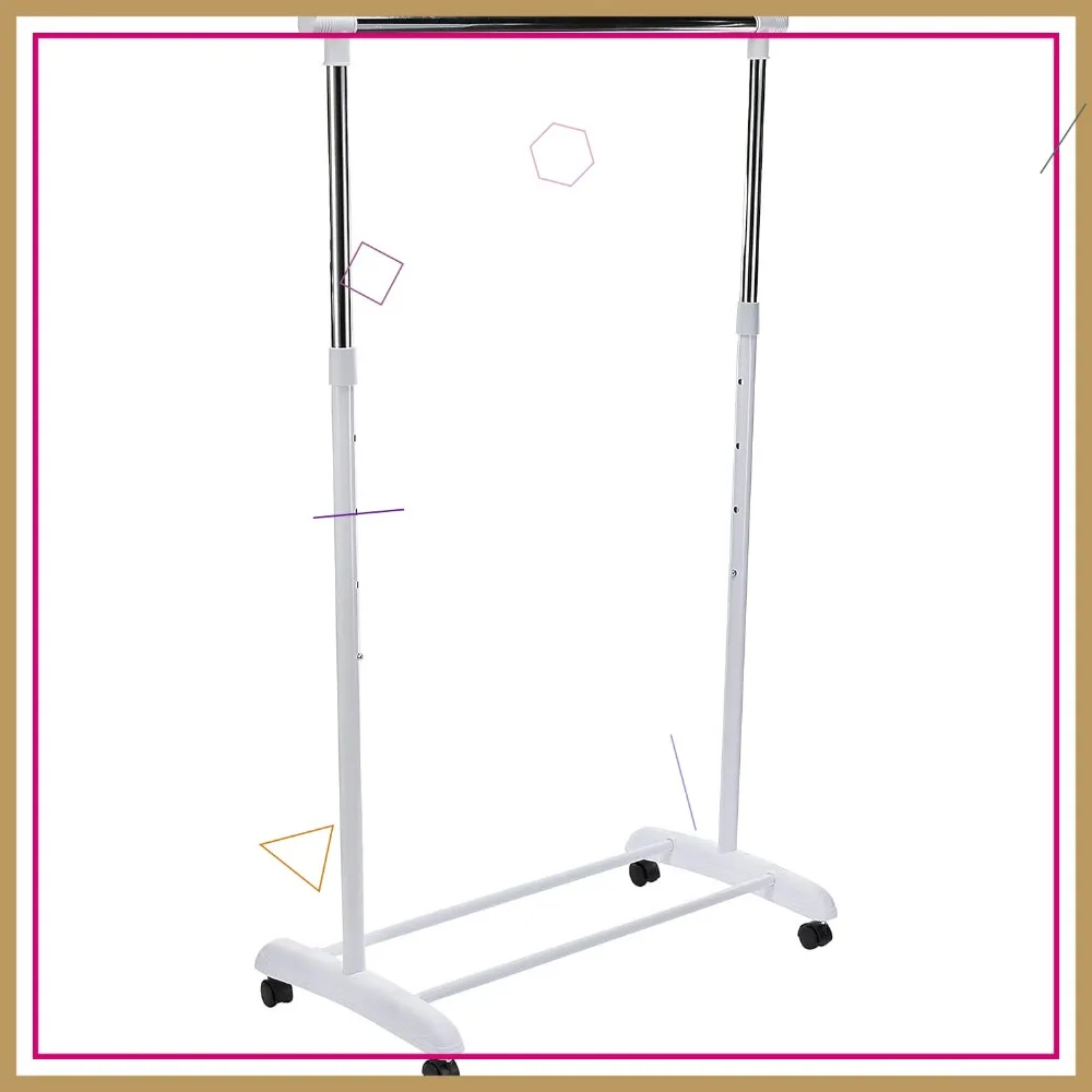 

Регулируемая вешалка для одежды на колесиках, высота от 39,75 до 66 дюймов, белый металлический каркас