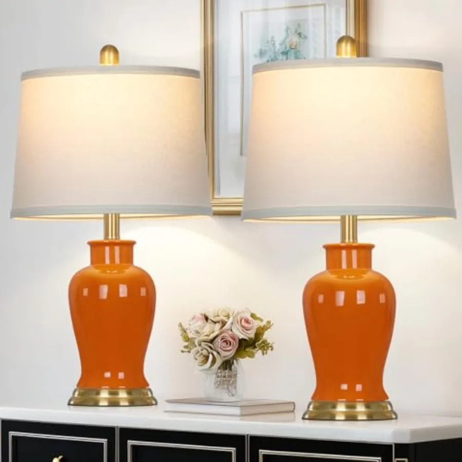 

Ceramic Lamps Set of 2, 23" Modern Table Lamps for Living Room, Stylish Bedroom Ginger Jar Lamps, Elegant Bedside Lamp for Nigh