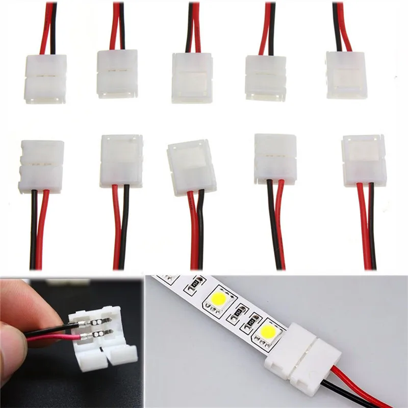 10Pcs PCB Cable 2 Pin LED Strip Connector 3528/5050 Single Colour Adapter Quick Pair Useful