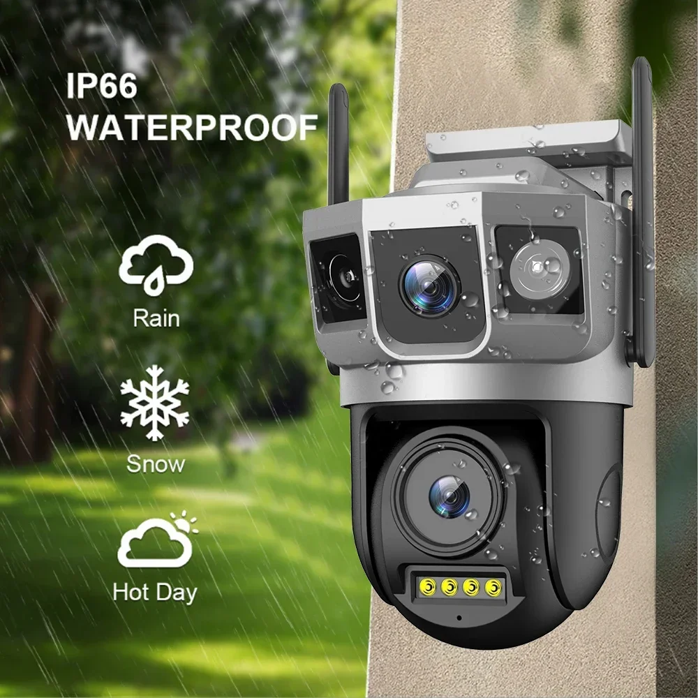 PEGATAH WIFI IP Camera CCTV 4MP Two Lens Three Screen Auto Tracking Outdoor Video Security Surveillance PTZ Cameras V380 Pro