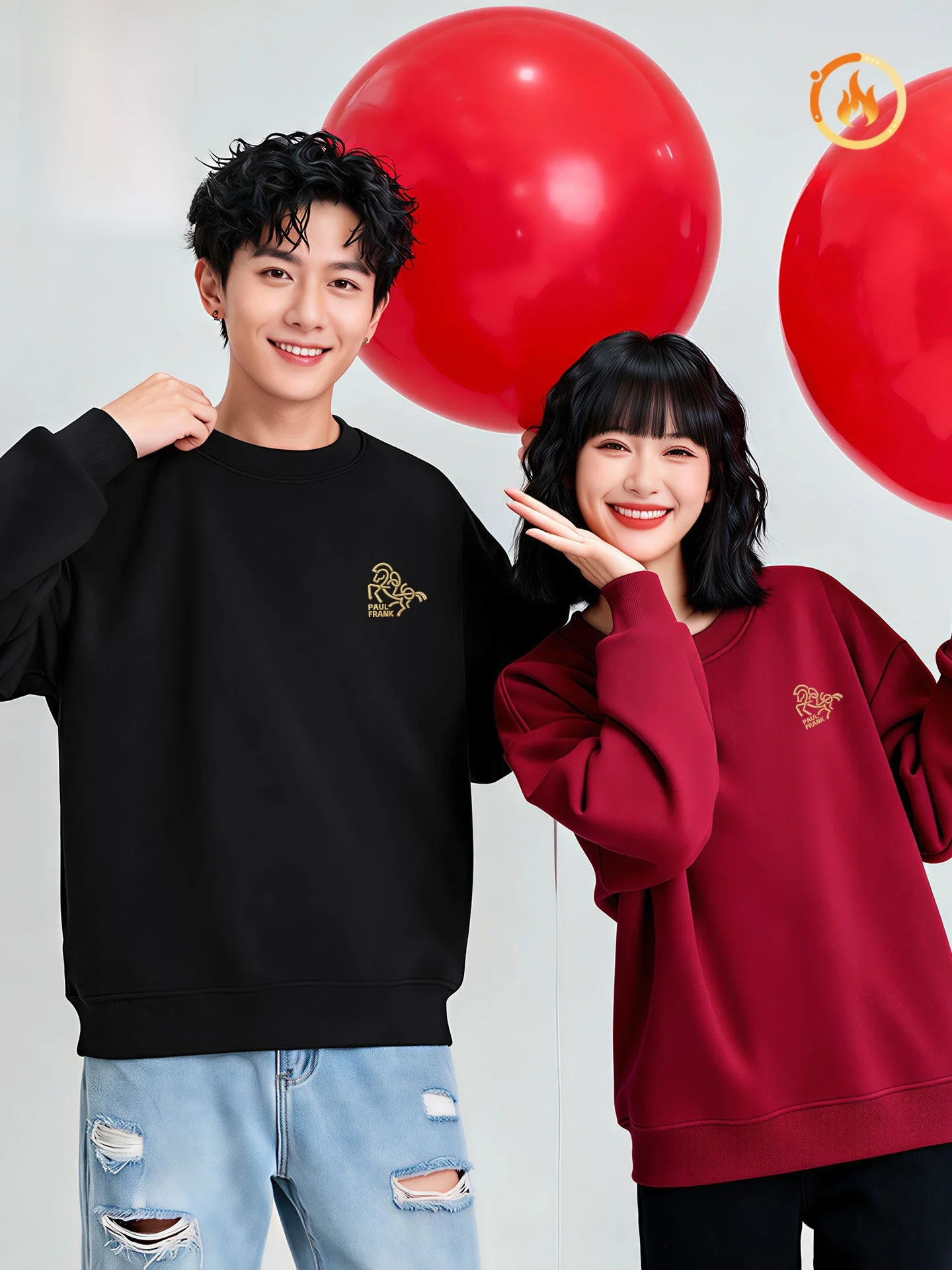 

Красная толстовка на флисовой подкладке для мужчин, весна 2026 года, с принтом, повседневная, свободного кроя, с длинными рукавами, круглым вырезом