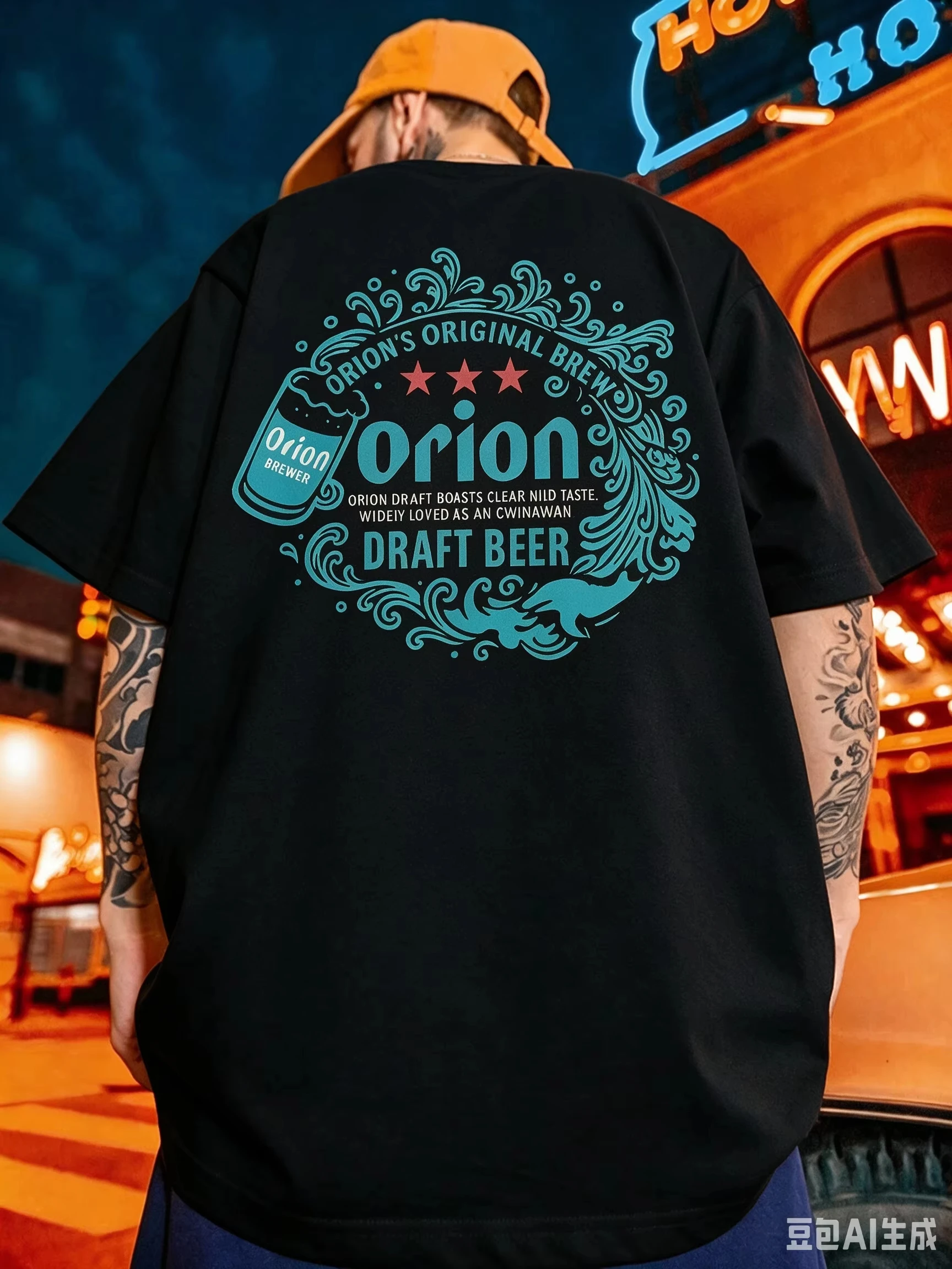 2026 Unisex T-Shirt mit klassischem, kreisförmigem Wellenmuster, Marineblau, Kurzarm, Vintage Retro Street Style, Baumwolle, Oversized – Detail 7