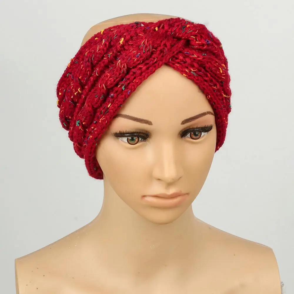 Autumn Winter Women Wool Knitting Headband Colorful Twist Wool Yarn Hairband Plush Lined Elastic Turban Ear Warmer Headwrap