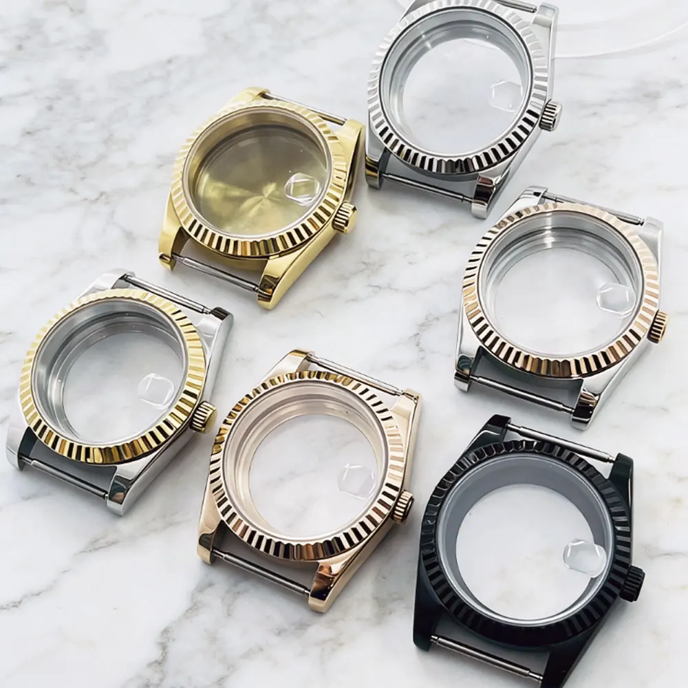 

Datejust 39mm 316L stainless steel sapphire glass watch case with transparent back cover fit NH35 and NH36 automatic movement