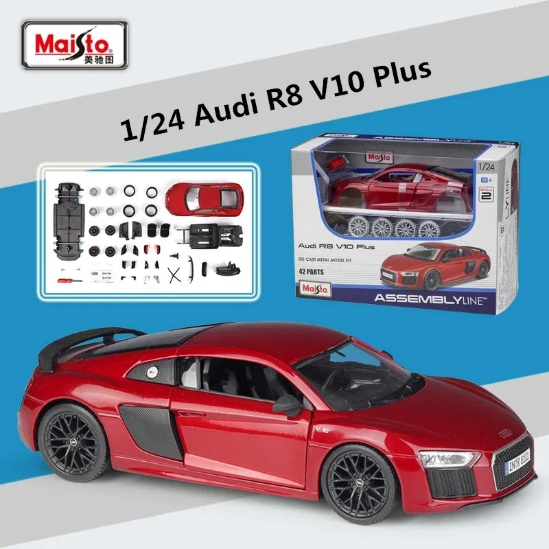 

Модель автомобиля Maisto 1:24 Audi R8 V10 Plus в сборе, модель из сплава, литой металлический игрушечный автомобиль, модель, коллекционные подарки, игрушки для мальчиков