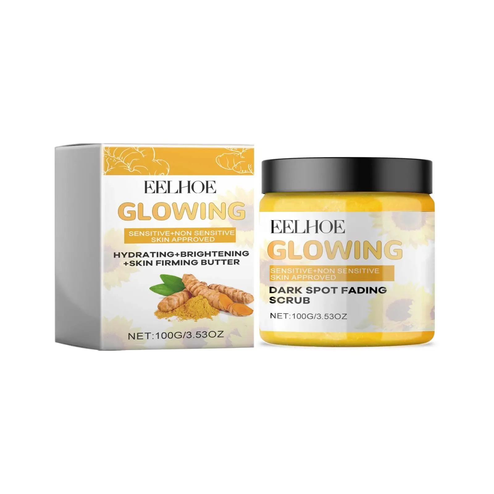 EELHOE Turmeric Exfoliating Facial Scrub, Infused with Natural Herbs for A Refreshing and Hydrating Skincare Experience 100g