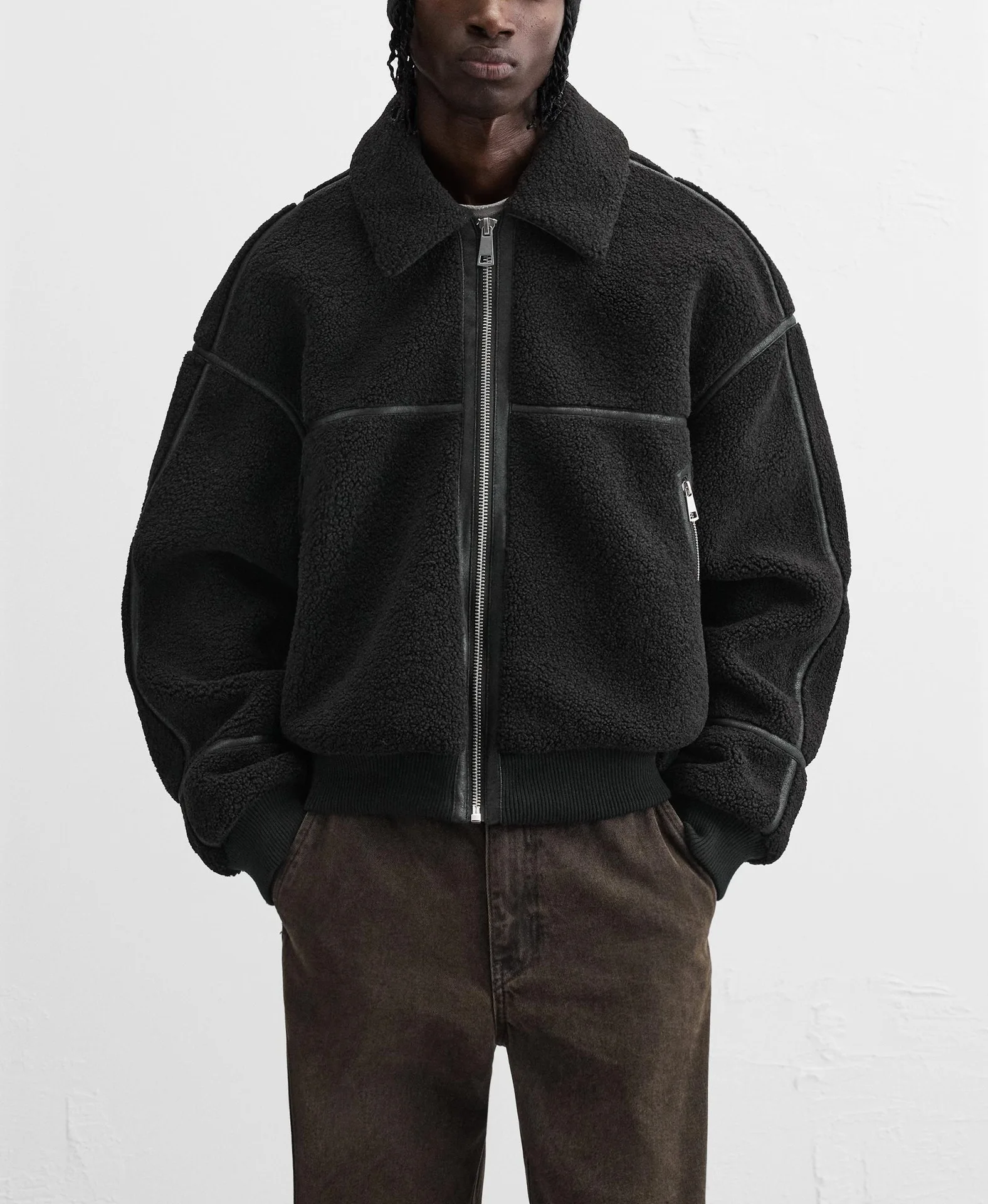 Winter lapel fleece lamb wool jacket men