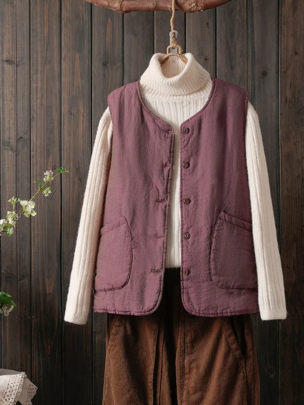 

Хлопково-льняной жилет в стиле ретро, осенне-зимний повседневный жилет с фруктами дракона, теплый художественный винтажный женский жилет на пуговицах Thiened