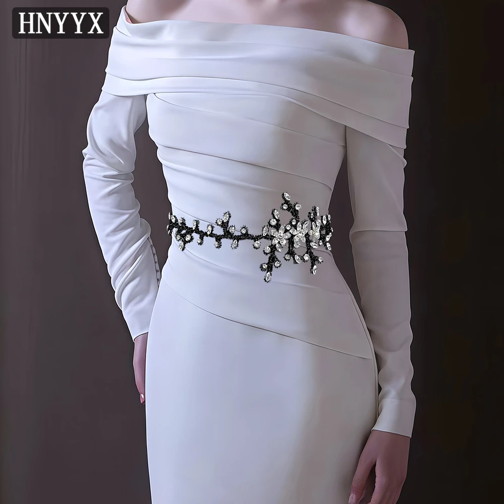 

HNYYX Handmade Black Belts Alloy Flowers Dress Sashes Glittering Rhinestone Wedding Waist Decoration Elegant Bridal Belt SA385