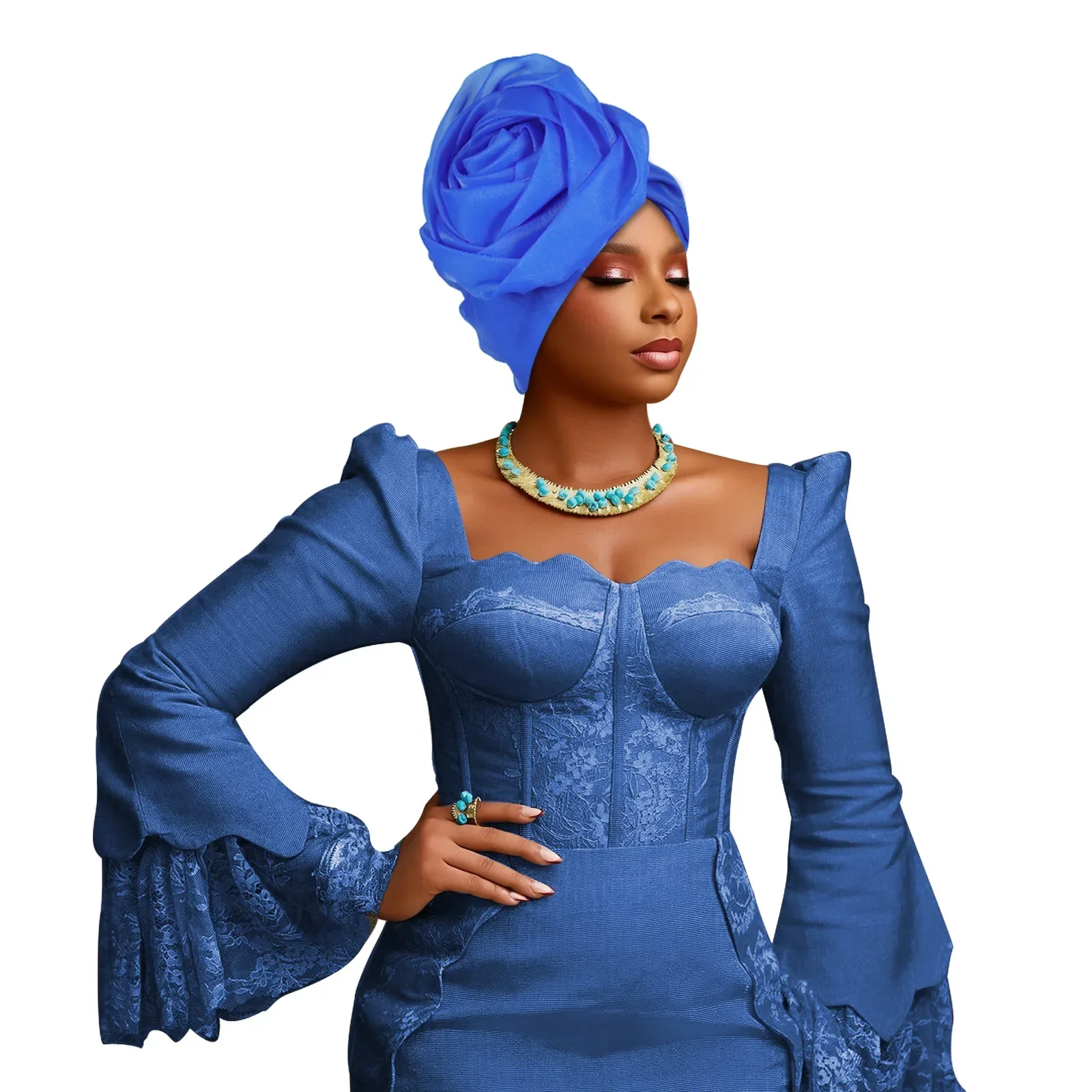 أنيقة زهرة عمامة المرأة الأفريقية السيارات Gele Headties بونيه مسلم الحجاب قبعة رئيس التفاف أغطية الرأس نيجيريا حفل زفاف القبعات #2