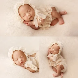 Ropa de fotografía de estilo de encaje para recién nacido, mono + sombrero para niña, ropa de encaje para pose infantil, trajes de tiro para estudio, 2 piezas por juego