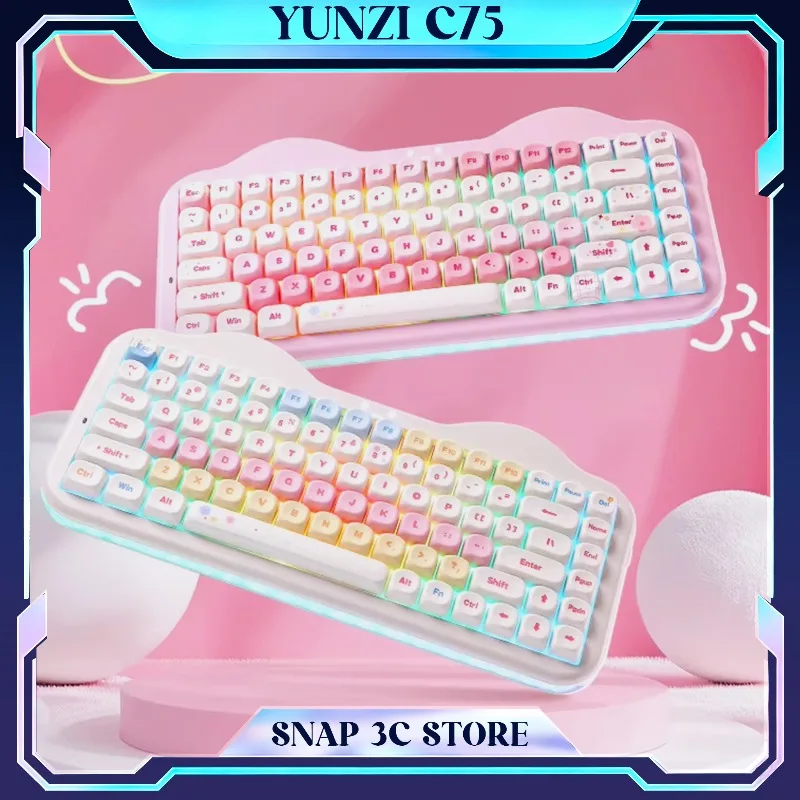YUNZII C75 75% Wireless Mechanical Keyboard Tri-mode Bluetooth RGB Hot Swap Custom Aesthetic Office Keyboard for Mac Girl