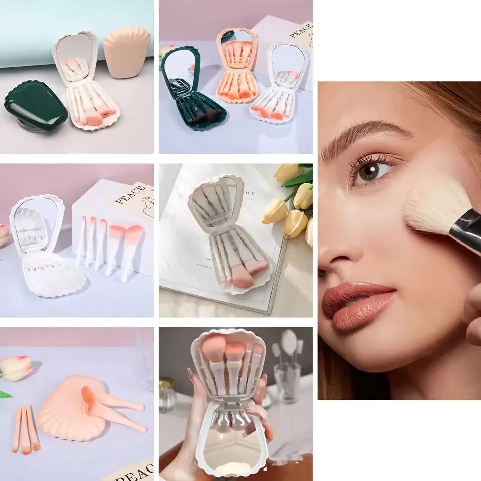 Set di pennelli per trucco da 5 pezzi con specchio - Pennelli per fondotinta/correttore/ombretto/blush sintetici premium |   Kit iniziale completo