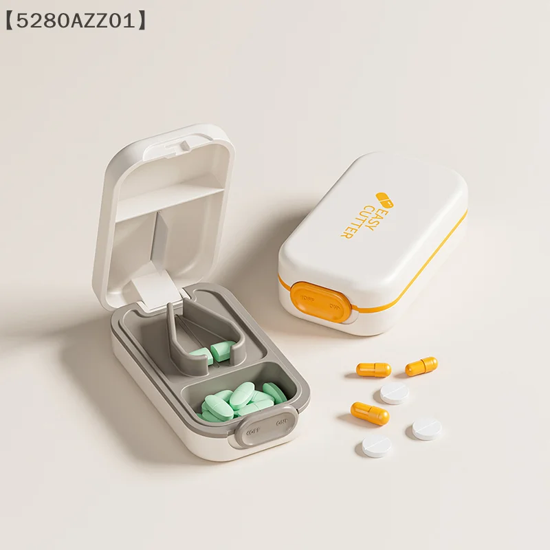 Pill Cutter With Invisible Storage Box Portable 2 In 1 Mini Drug Tablet Medicine Dustproof Divider Organizer Crusher Pill Box