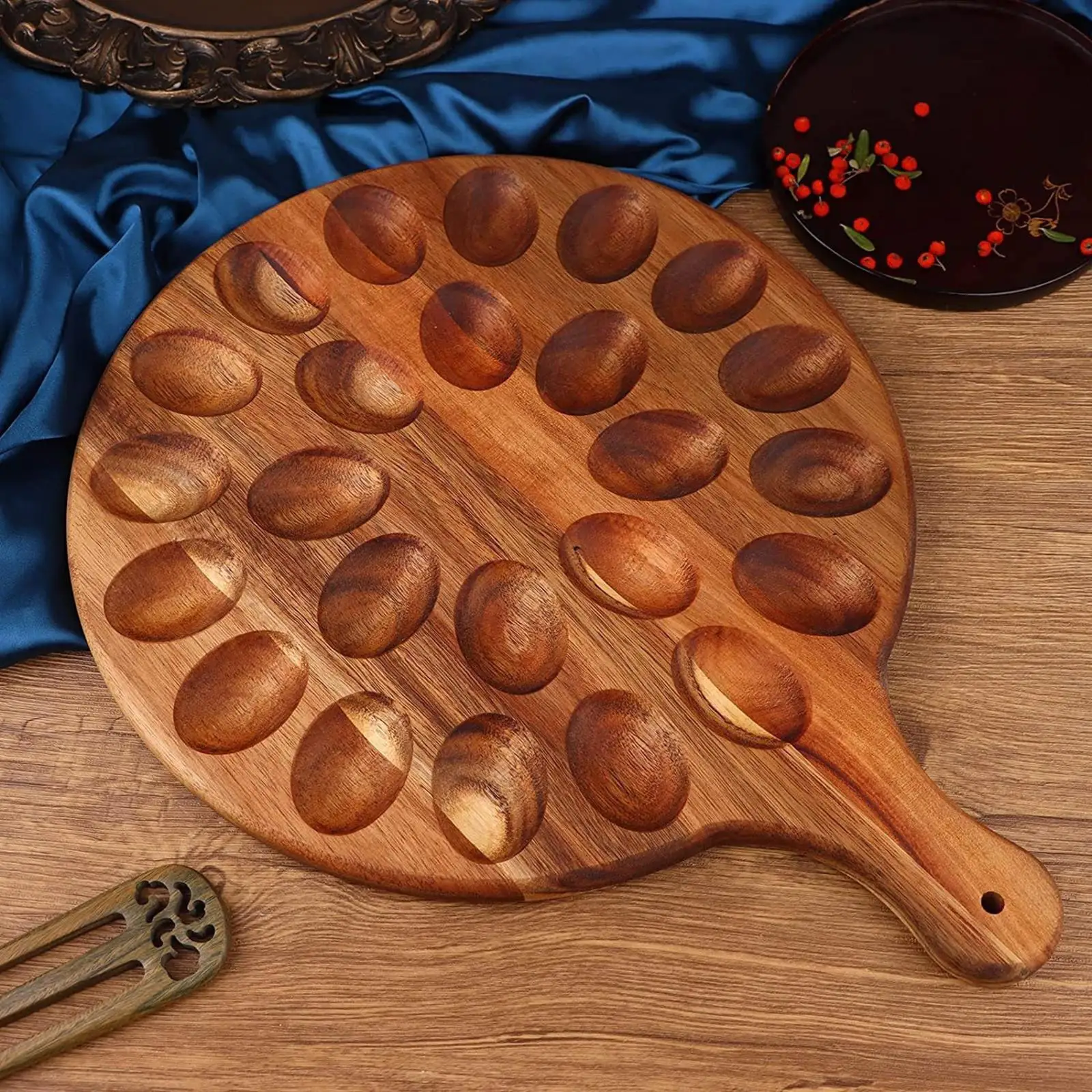 Wood Deviled Egg Platter Serving Tray, Serving Platter Cutting Board, Eggs Plate for Kitchen Refrigerator Home Supplies