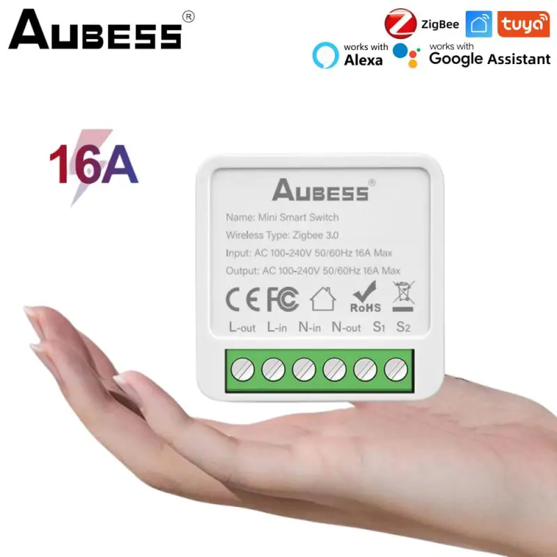 

AUBESS Tuya Zigbee Mini Smart Switch Neutral Wire is Required Remote Control Via Smart Life Voice Control Via Alexa Google