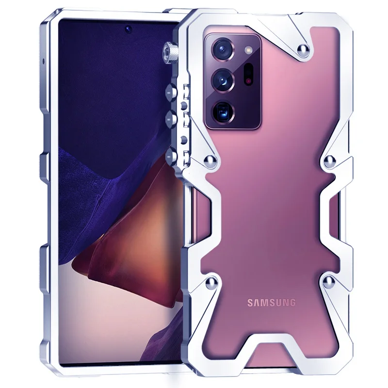 Luxury Armor Metal Aluminum Phone Case Bumper For Samsung Gaxay Note20 Note 20 Ultra Cover Mechanical Purely Handmade Skull Case