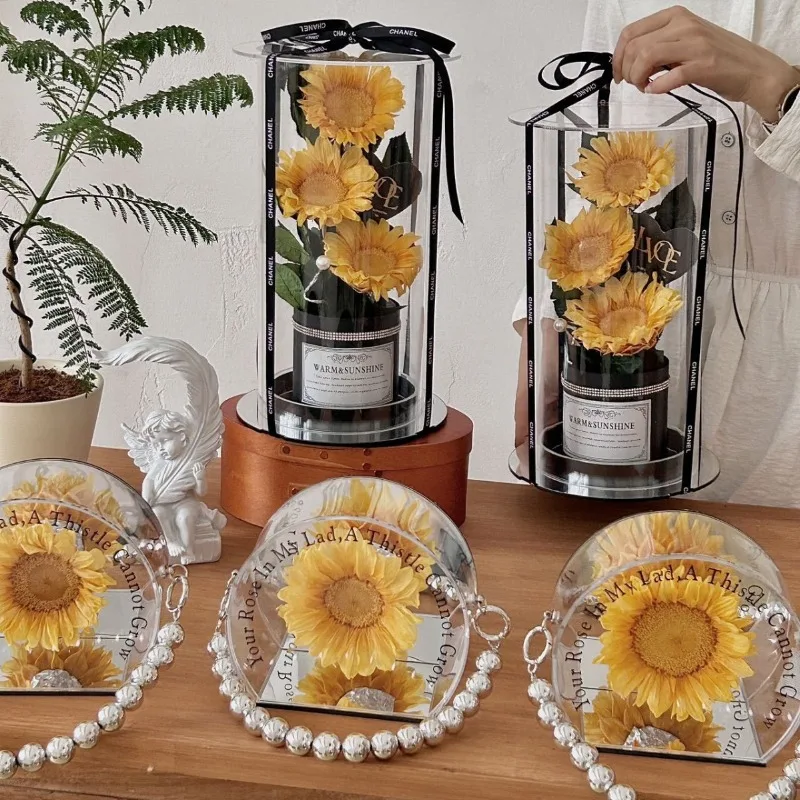 Graduation season flower gift: sunflower round barrel ornament, handheld flower box, souvenir